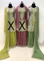 Chiffon Green Wedding Wear Hand Work Readymade Palazzo Suit